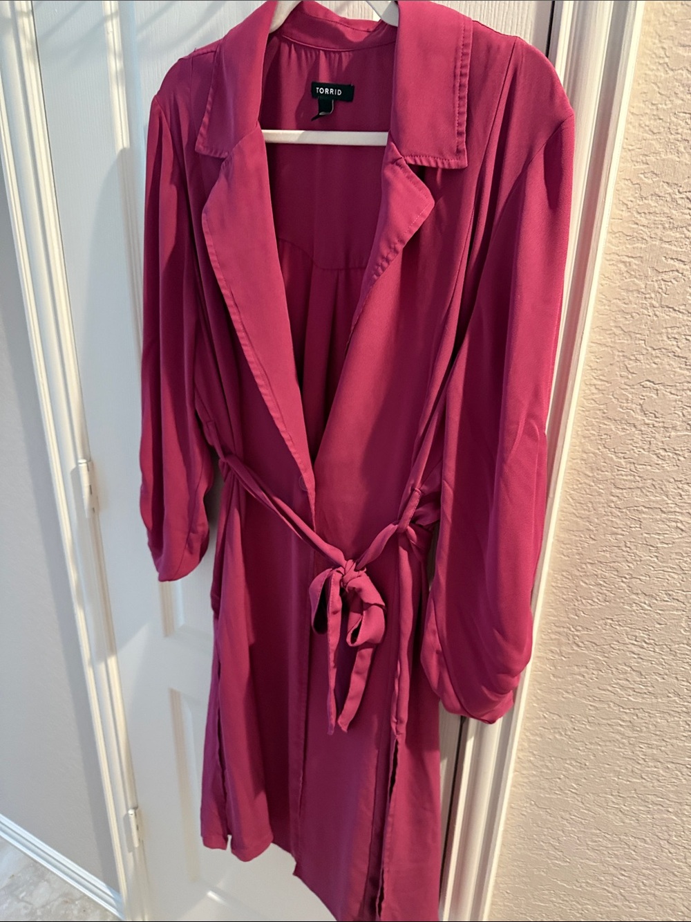 torrid magenta long wrap robe with self-tie waist